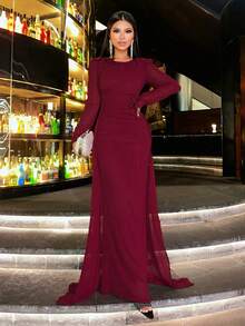 CHOSMO New Style Solid Color Elegant Embroidery & Applique Woven Fabric Dress, Suitable For Wedding, Birthday, Party, Holiday, Formal Dinner, Graduation, Prom, Stage Performance & Concert, Fall