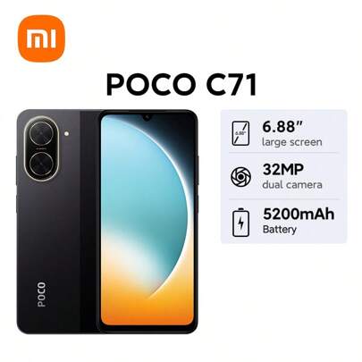 Xiaomi POCO C71 グローバルバージョン スマートフォン パワフルなオクタコアプロセッサ 12nmプロセス 32MP AIデュアルカメラ 没入感のある6.88インチディスプレイ 大容量5200mAh(typ)バッテリー 15W急速充電対応 指紋認証とフェイスロック セキュリティ機能 メモリ拡張: 3GBから6GB、4GBから8GB Android 15 32MPメインカメラ 最大120Hzリフレッシュレート'