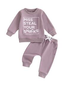 Toddler Baby Girl Clothes 6 12 18 Months 2T 3T 4T Long Sleeve Pullover Sweatshirt Pants Infant Fall Winter Outfit - Màu tím - Xem 3
