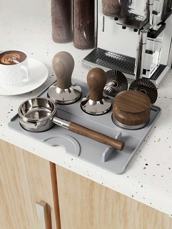 1 pieza Estera de prensado de café de silicona de alta calidad - Impermeable, resistente al calor, con mango de madera y anillo de metal - Ideal para uso de barista, protege la encimera, accesorio perfecto y prensador de café expreso