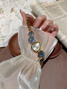 1件装女士金色合金不对称手镯腕表，时尚阿拉伯数字表盘，石英机芯，可调节表带，适合日常佩戴和节日礼物 - 黑色 - 查看 7