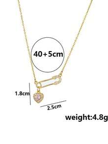 1 件时尚别针心形锆石项链，不锈钢链配铜吊坠，镶嵌优质方晶锆石，适合女性的礼物，日常佩戴 - 別針 - 查看 5