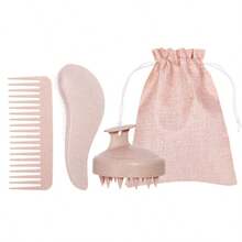 4pcs/Set Wheat Straw Hair Brush Set, Wide Tooth Styling Comb, Silicone Scalp Massage Shampoo Brush