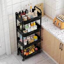 Vehículo utilitario de plástico de plástico de 4 capas con mango, carrito de almacenamiento multifunción, adecuado para oficina, sala de estar, cocina, almacenamiento móvil con ruedas, blanco, negro - Negro - Ver 4