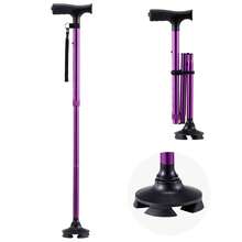 Walking Cane For Man Woman, Folding Walking Stick With 8-Level Adjustable Height, 4-Pronged Pivoting Base, Lightweight & Portable Aluminum Mobility Aid For Senior Adults, 250LBS Loading (Purple) - 紫色 - 查看 8
