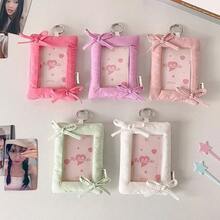 1PC Photocard Protector Keyring 3in Cloth Bowknot Ruffle Photocard Holder Keychain Display Idol Photo Card Frame Kawaii Bow Hanging Picture Card Holder - Multicolor - View 5