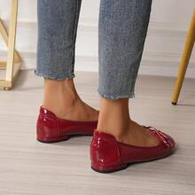 Women's Flat Shoes Leather Round Toe Ballet Shoes Bow Slip On Driving Commuting Dress Shoes For Women FlatsChristmas - 紅色 - 查看 9