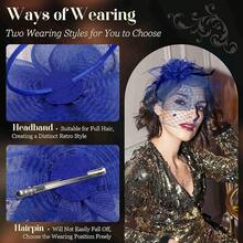 Fascinators Hats Women Tea Party Hat Mesh Headband Vintage Lace Cocktail Headwear Hair Clip Church - 藍色 - 查看 3