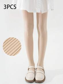 3 cặp quần tất Jacquard màu trơn, quần tất co giãn cao cho mọi mùa - Nhiều màu - Xem 28
