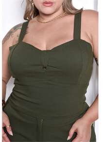 Women's Plus Size Short And Cropped Skirt Set - Army Green - View 4