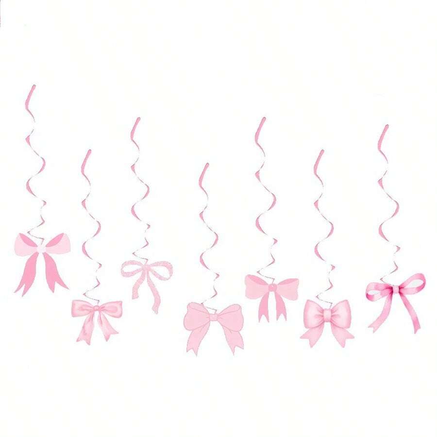 7pcs Pink Bow Party Hanging Swirls Decorations, Bowknot Birthday Party Foil Ceiling Decor For Women Bowknot Bachelorette Wedding Party Decorations,Black Bow Photo Props