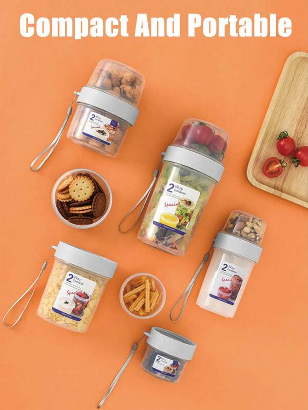 Taza para desayuno para llevar, envase doble sellado para cereal y leche, taza portátil con recipiente para yogur, avena o fruta, caja hermética para almacenamiento de alimentos para oficina, universidad, viajes y picnics