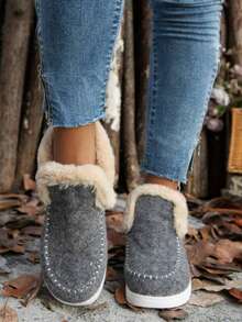 Women's Plush Warm Ankle Boots For Winter - 灰色 - 查看 2