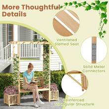 Lifezeal Patio Garden Bench Arbor Arch With Pergola Planting Box Side Trellis For Vines - 自然的 - 查看 7