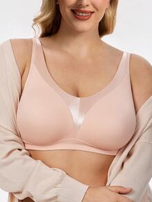 Wingslove Wirefree Full Coverage Minimizer Bra, Slimming Unlined Cups & Wide Comfort Straps, Matte Shimmer Satin, Lightweight Breathable, All-Day Wear