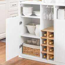 SoBuy KNL07-WN, Kitchen Island Sideboard Storage Cabinet Kitchen Breakfast Dining Bar Table Bar Cabinet With Wine Rack, White & Natural - White - View 11