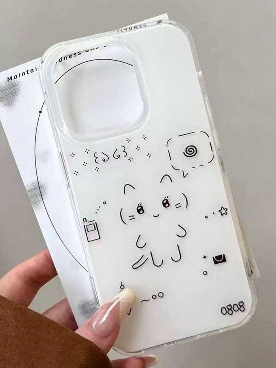 极简黑白猫咪图案时尚手机壳，兼容 17 Pro Max/17 Pro/17 Air/17/16 Pro Max/16 Pro/15 Pro/15 New 14 Pro/13/12/11，全包保护壳，春季礼物 - 白色 - 查看 1