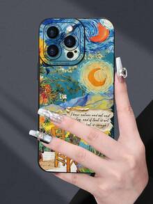 1 件梵高风格艺术拼贴印刷 2D 图案创意高端设计，防水、耐用、防尘、时尚简约，带相机保护，兼容 16/15/14/13/12/11/7/8/XR/XS/Plus/Pro/Pro Max 和 Galaxy S/A 系列，是送给朋友、家人、女朋友、男朋友的完美礼物，是节日礼物的理想选择，防震防摔防刮 - 黑色 - 查看 4