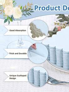 25pcs 13"X13" Disposable Light Blue Floral Napkins, Suitable For Party Decoration, Theme Parties, Cocktail Events, Dinner, Wedding, Dessert - Blue - View 3