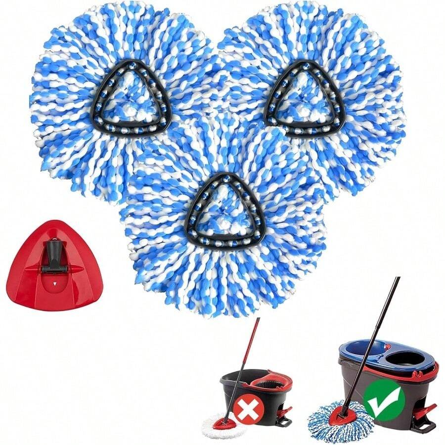 3 Pack Spin Mop Replacement Heads For O Cedar RinseClean 2Tank System Microfiber Refills With Deep Cleaning Performance Machine Washable Includes 1 Mop Base In Blue Ideal For Efficient Floor Maintenance In Home And Commercial Spaces - Blue - View 1