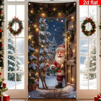 1 st. julflagga med dörrskydd - designad med jultomten och renar, bekväm vinterdekoration lämplig för ytterdörrar, väggar eller fester, ingen el krävs, juldekoration