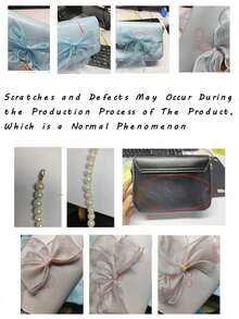 迷你方形仿珍珠装饰翻盖包，日常百搭，PU材质，可调节肩带，完美的情人节礼物，蝴蝶结钱包，最佳情人节礼物之选，适合购物、约会、旅行、通勤及各种场合。 - 彩色 - 查看 10