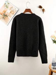 Áo khoác cardigan dài tay cổ tròn cài cúc nhiều màu sắc dành cho nữ cỡ lớn, trang phục lễ hội thu đông, áo dự tiệc màu đen. - màu đen - Xem 4