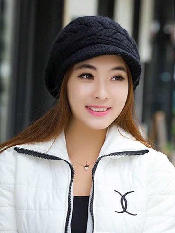 1 Women's Autumn And Winter Warm Knitted Wool Hat, Cold-Proof Thermal Lined Fashionable All-Match Beret, Outdoor Windproof Hat