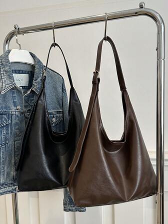 2 piezas Juego de bolsos de mano casuales y retro de gran capacidad para mujeres, nueva moda 2025 versátil y elegante - bolso de hombro y bolso tipo cubo