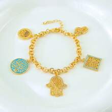 时尚迪拜嘻哈珠宝手镯 21k镀金中东伊斯兰幸运手镯 土耳其女士复古派对珠宝 - Pendant Bracelet - 查看 8