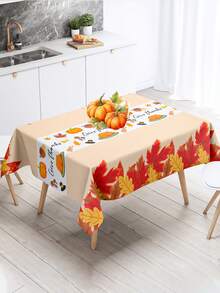 1pc Autumn Harvest Maple Leaf Tablecloth, Happy Thanksgiving Decoration Table Cloth, Harvest Festival Party Table Cover, Thanksgiving Party Supplies, Rustic Farmhouse Decoration, Thanksgiving Outdoor Decoration, Fall Gathering Disposable Tablecloth, Kitchen & Dining Room Decoration, Autumn Home Decoration, Room Decoration, Party Favors