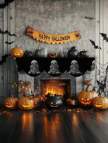 1pc/8pcs Halloween Mummy Pattern Fireplace Scarf, Halloween Fireplace Decor, Halloween Hanging Decor, Seasonal Home Decor For Autumn, Retro Style, Short Plush Material, 48*200CM/18.9*78.74IN, Halloween Home Decor Indoor Outdoor Party Supplies, Halloween Theme Decoration, Room Decor. Suitable For Home Kitchen Decor And Halloween Party Decoration - Multicolor - View 6