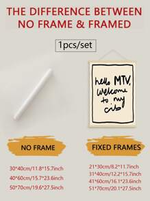 1幅“Hello MTV, Welcome To My Crib”帆布海报 - 复古现代黑白墙饰，无框，适用于客厅、卧室、家庭办公室、厨房 - 时尚简约风格，可爱房间装饰