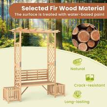 Lifezeal Patio Garden Bench Arbor Arch With Pergola Planting Box Side Trellis For Vines - 自然的 - 查看 8