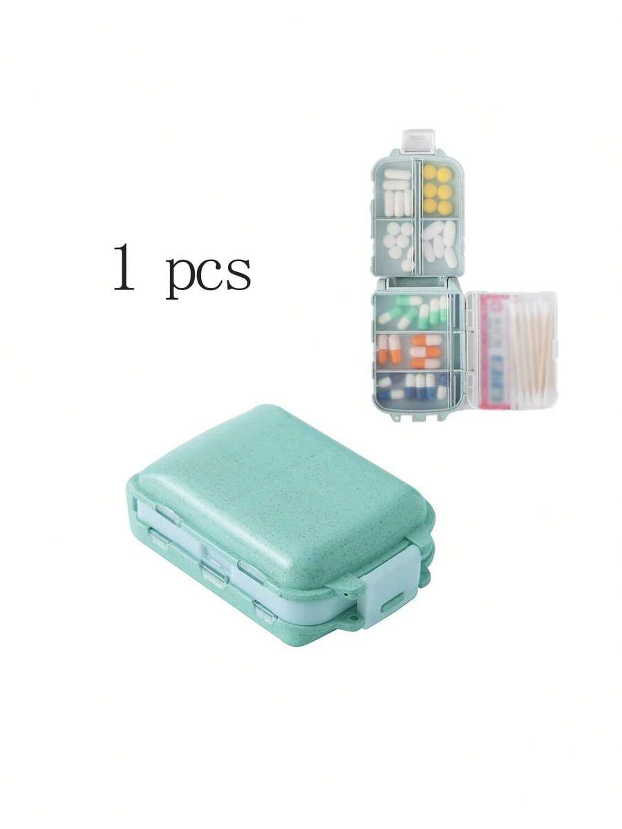 8格药片收纳盒旅行药盒带密封圈药片小盒小麦秸秆药品收纳盒旅行必需品假期返校用品药品收纳盒学校应急包应急包