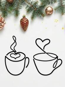 1PC Metal Coffee Cup Decor, Minimalist Line - Art Design, Adds Cozy Vibes. Perfect For Kitchen, Cafe, Office, Home Decor. Christmas Decorations Room Decor Christmas