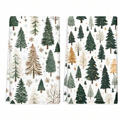 1set/2pcs/100pcs Christmas Tree Pattern Kitchen Rags And Dish Towels, Suitable For Interior Decoration In Restaurant, Kitchen, Bathroom, Party Decoration, Can Be Used As Holiday Gifts