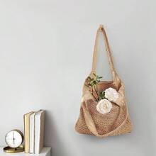 Straw Beach Bags For Women - Women Beach Woven Tote Bag, Summer Mesh Hollow Shoulder Bag For Holiday - Kaki - G - Xem 4