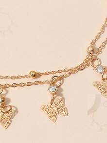 1pc Fashionable Vintage Butterfly Rhinestone Anklet - Multifunctional Metal Curb Chain With Tassel, Suitable For Beach & Casual Decoration