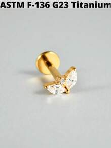 1PC G23 Titanium Marquise Zirconia Labret Lip Studs Internal Thread CZ Snake/Butterfly/Flower Ear Cartilage Tragus Helix Earring Lobe Piercing Jewelry - As Shown - View 12