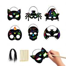 刮擦艺术绘画套装，万圣节礼物创意艺术套装 DIY 工艺用品，适合男孩女孩派对的趣味绘画活动，节日礼物 - GHZ006(6個面具+筆) - 查看 7