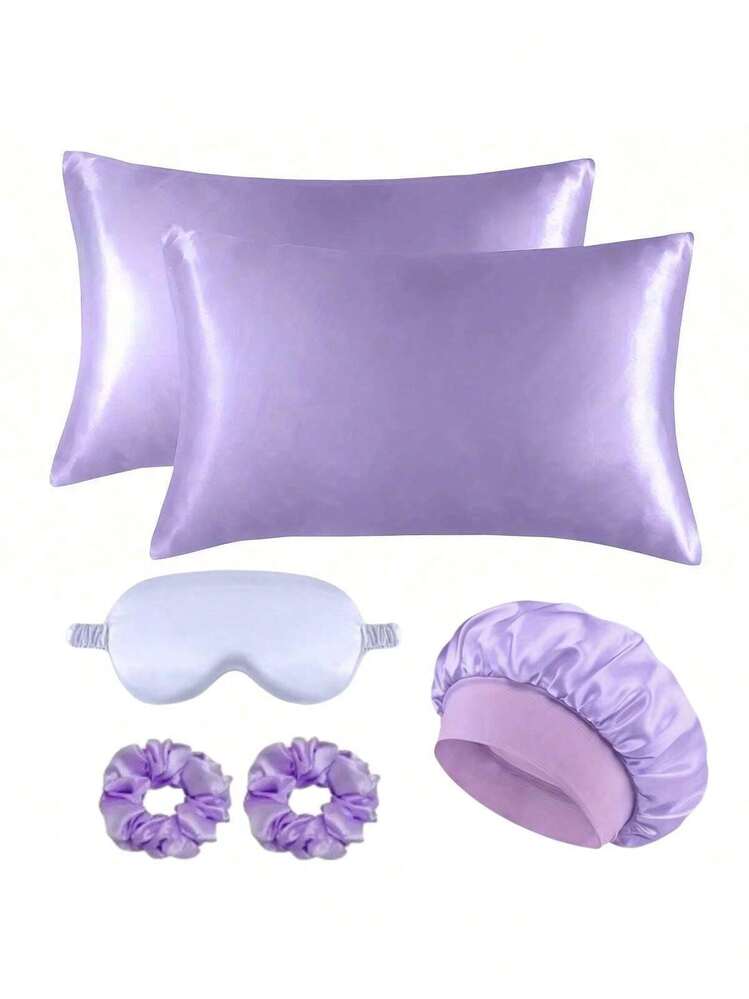 Set de 6 fundas de almohada de satén para mujeres, incluye gorro de dormir de satén, antifaz para dormir y scrunchies para el cabello, artículos esenciales cómodos para el hogar, excelentes para cocinar y dormir - Multicolor - Añade 7