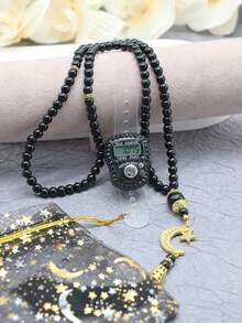 一套星月吊坠手链戒指，带夜光计数袋，斋月祈祷套装，星月印花礼品袋，斋月礼物，电子念珠戒指斋月计数器 - 彩色 - 查看 10