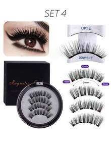 Set da 4 pezzi di eyeliner magnetico e ciglia magnetiche - Ciglia finte riutilizzabili dall'aspetto naturale, creano un effetto 3D allungante e arricciante, senza bisogno di colla, comodo da indossare, forte adesione magnetica, ciglia finte in mink da 5-11 mm, adatte per uso quotidiano, impermeabili, riutilizzabili, ideali per feste, appuntamenti e altro