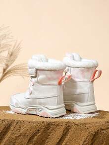 1 Pair Girls' Warm Thermal-Lined High-Top Snow Boots, Windproof, Anti-Slip, Durable, Pink, Suitable For Winter - White - View 5