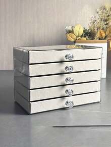 1pc, 7 Compartments 5 Layers Velvet Jewelry Box Drawer-Style Jewelry Box Ring Box Earring Storage Box Drawer-Style Jewelry Storage Box,3 Layers Clear Plastic & Velvet Drawers Jewelry Storage Box