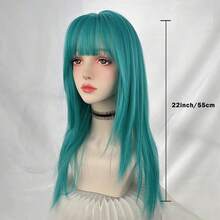 Synthetic Long Green Straight Wigs With Bangs For Women Daily Cosplay Lolita Carnival Party Fake Hair