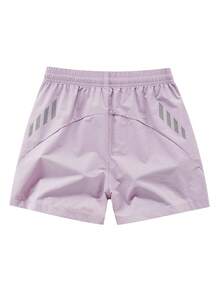 1 件女士夏季运动蝴蝶印花短裤，松紧腰抽绳跑步裤，适合室内健身和户外跑步 - 紫色 - 查看 3