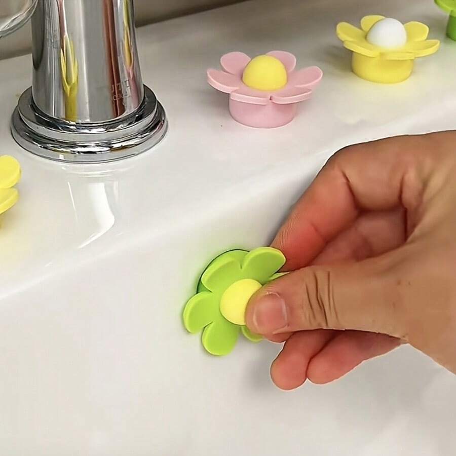 4pcs Flower Shaped Silicone Overflow Stopper - Durable Overflow Drain Plug, Easy To Install, Suitable For Kitchen And Bathroom Sinks, Prevent Overflow And Clogging (Recommend Thicker Version, Fit All Sinks) - Multicolor - View 1