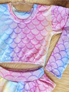 Biquíni Infantil Menina Blusa Manga Longa Roupa de Banho Moda Praia Piscina - Escama Lilás - Visão 7